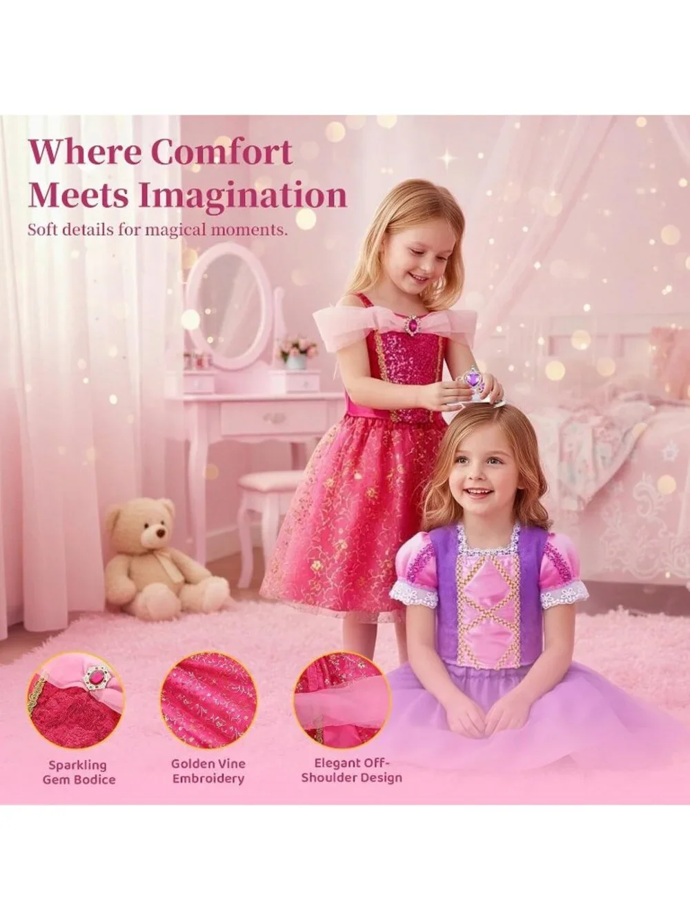 Princess Dress Up Trunk 16PCS Costume Set for Girls Birthday Gift - Red